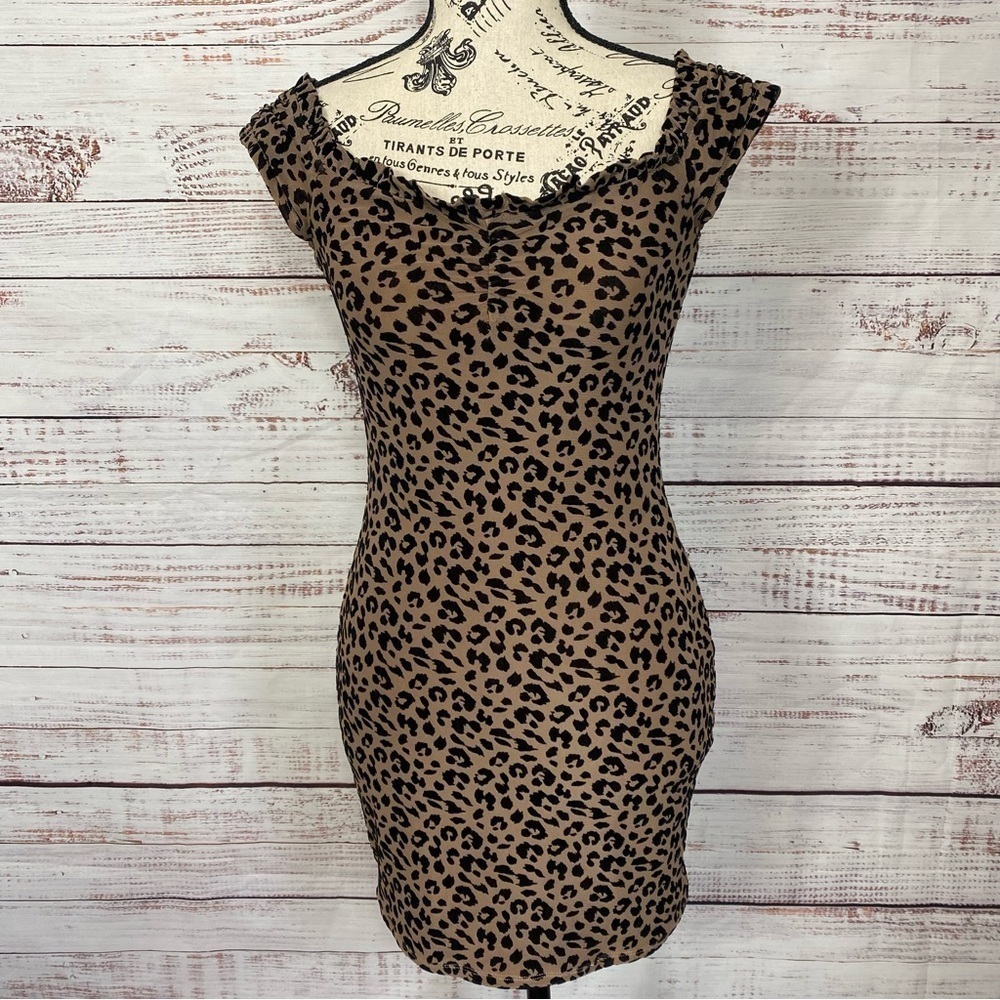 Majorelle Darsey Leopard Print Ruffle Neck Size Xsmall Body-Con Mini Dress